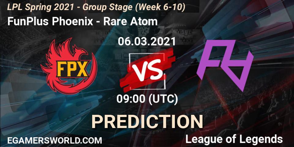 Prognose für das Spiel FunPlus Phoenix VS Rare Atom. 06.03.21. LoL - LPL Spring 2021 - Group Stage (Week 6-10)