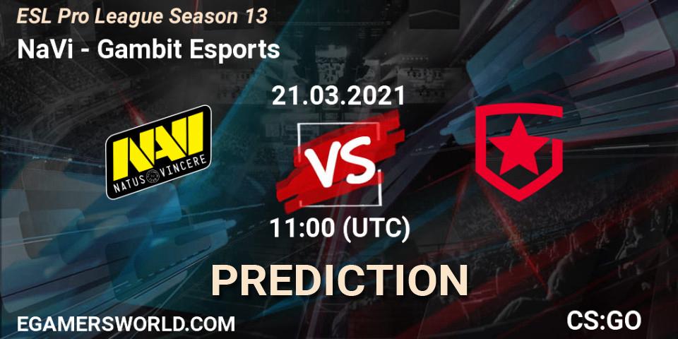 Prognose für das Spiel NaVi VS Gambit Esports. 21.03.2021 at 11:00. Counter-Strike (CS2) - ESL Pro League Season 13