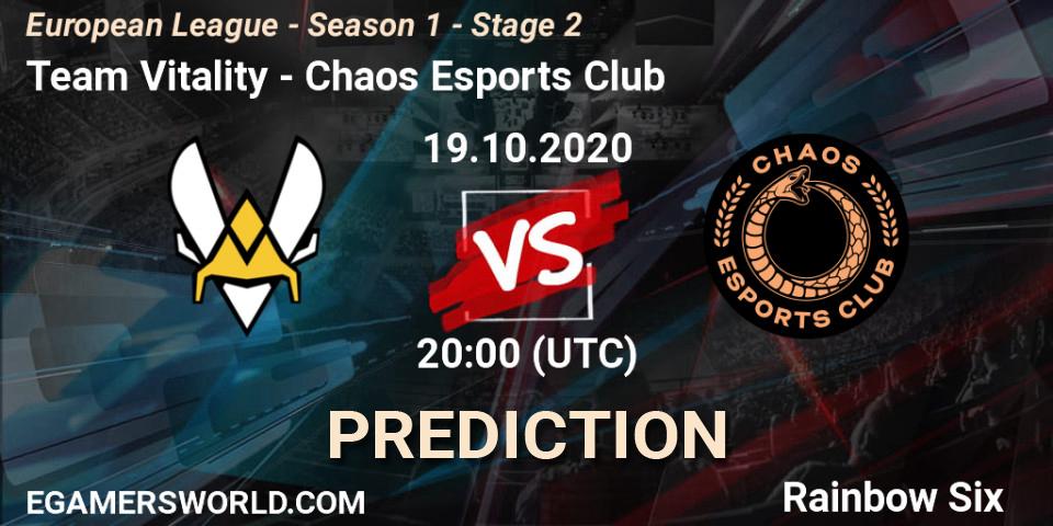 Prognose für das Spiel Team Vitality VS Chaos Esports Club. 19.10.20. Rainbow Six - European League - Season 1 - Stage 2