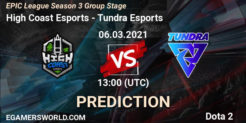 Prognose für das Spiel High Coast Esports VS Tundra Esports. 06.03.2021 at 13:29. Dota 2 - EPIC League Season 3 Group Stage