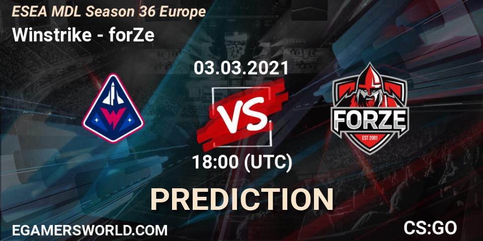 Prognose für das Spiel Winstrike VS forZe. 03.03.21. CS2 (CS:GO) - MDL ESEA Season 36: Europe - Premier division