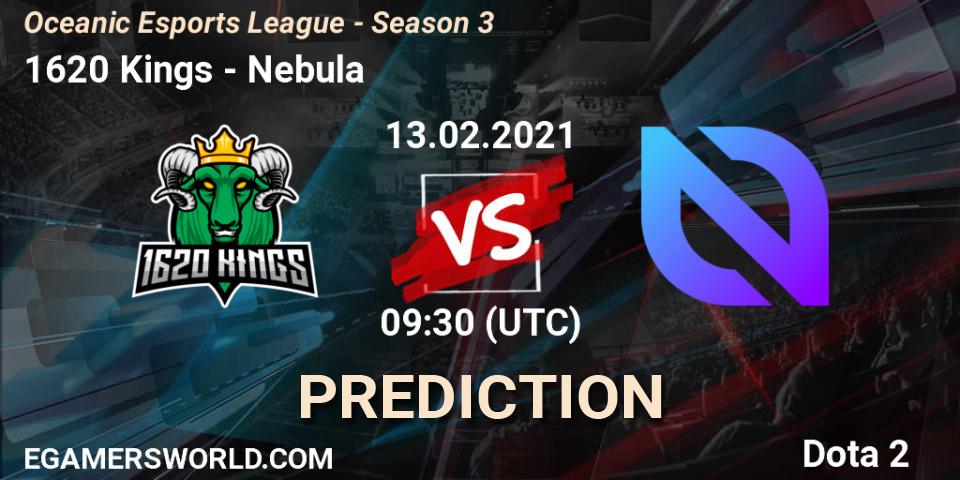 Prognose für das Spiel 1620 Kings VS Nebula. 13.02.2021 at 10:52. Dota 2 - Oceanic Esports League - Season 3
