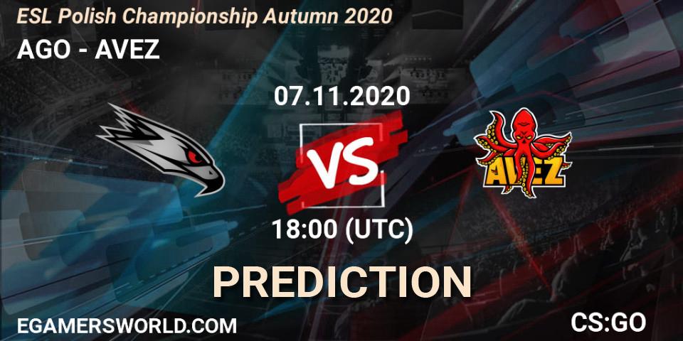 Prognose für das Spiel AGO VS AVEZ. 07.11.2020 at 18:00. Counter-Strike (CS2) - ESL Mistrzostwa Polski - Fall 2020