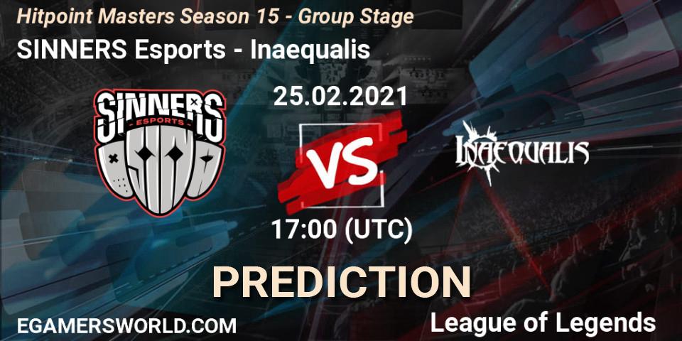 Prognose für das Spiel SINNERS Esports VS Inaequalis. 25.02.2021 at 17:00. LoL - Hitpoint Masters Season 15 - Group Stage