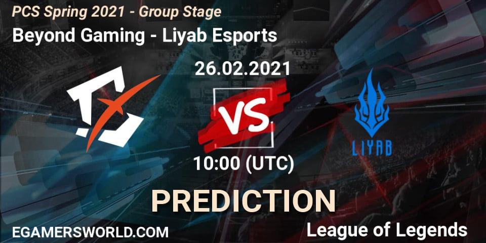 Prognose für das Spiel Beyond Gaming VS Liyab Esports. 26.02.2021 at 13:30. LoL - PCS Spring 2021 - Group Stage