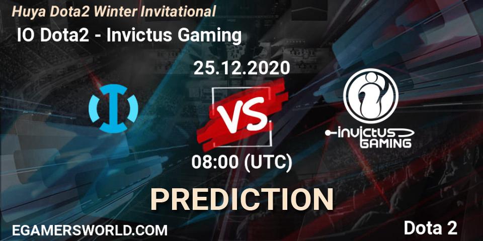 Prognose für das Spiel IO Dota2 VS Invictus Gaming. 25.12.2020 at 08:33. Dota 2 - Huya Dota2 Winter Invitational