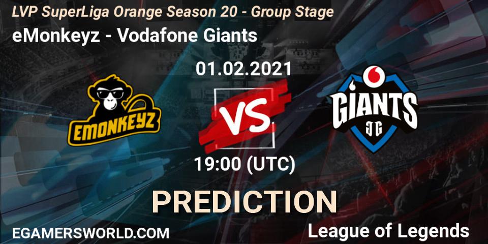 Prognose für das Spiel eMonkeyz VS Vodafone Giants. 01.02.2021 at 19:00. LoL - LVP SuperLiga Orange Season 20 - Group Stage