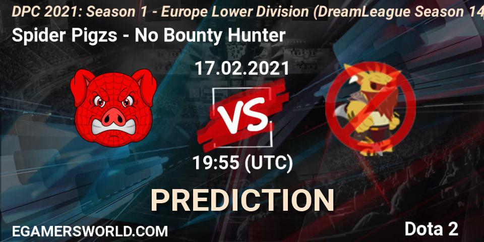 Prognose für das Spiel Spider Pigzs VS No Bounty Hunter. 17.02.2021 at 21:06. Dota 2 - DPC 2021: Season 1 - Europe Lower Division (DreamLeague Season 14)