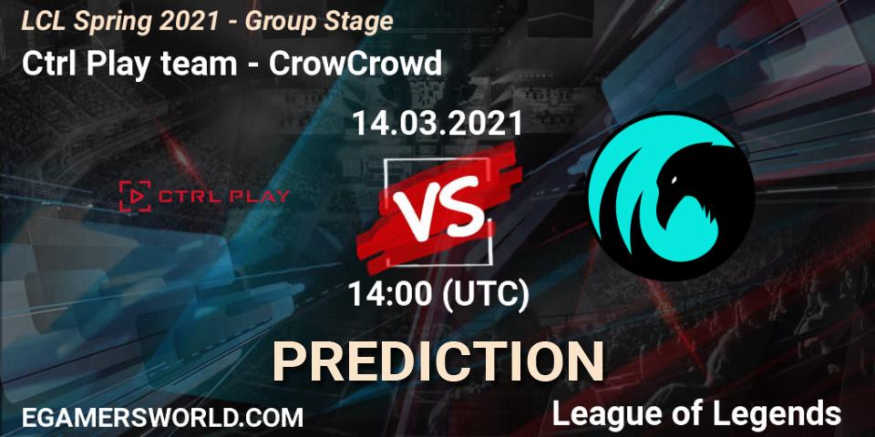 Prognose für das Spiel Ctrl Play team VS CrowCrowd. 14.03.2021 at 14:00. LoL - LCL Spring 2021 - Group Stage