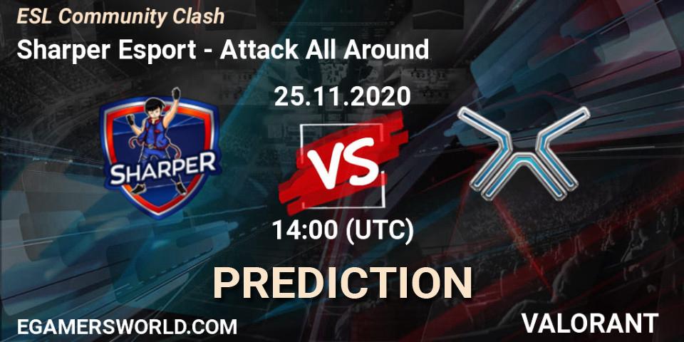 Prognose für das Spiel Sharper Esport VS Attack All Around. 25.11.2020 at 14:00. VALORANT - ESL Community Clash