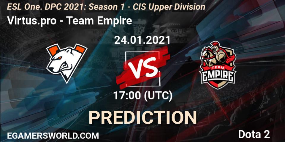 Prognose für das Spiel Virtus.pro VS Team Empire. 24.01.21. Dota 2 - ESL One. DPC 2021: Season 1 - CIS Upper Division