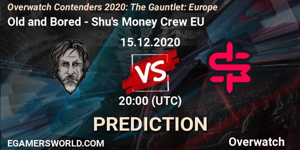 Prognose für das Spiel Old and Bored VS Shu's Money Crew EU. 15.12.2020 at 19:40. Overwatch - Overwatch Contenders 2020: The Gauntlet: Europe