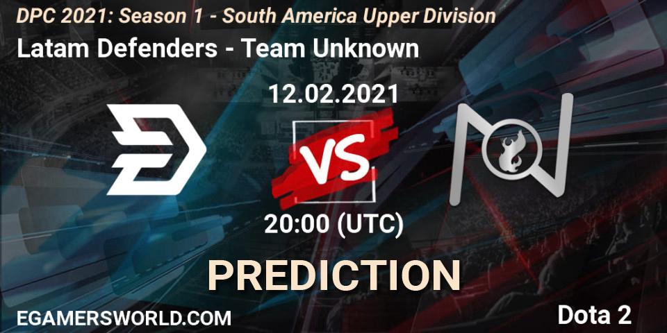 Prognose für das Spiel Latam Defenders VS Team Unknown. 12.02.2021 at 20:00. Dota 2 - DPC 2021: Season 1 - South America Upper Division