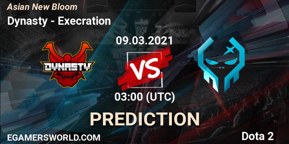 Prognose für das Spiel Dynasty VS Execration. 09.03.2021 at 03:22. Dota 2 - Asian New Bloom