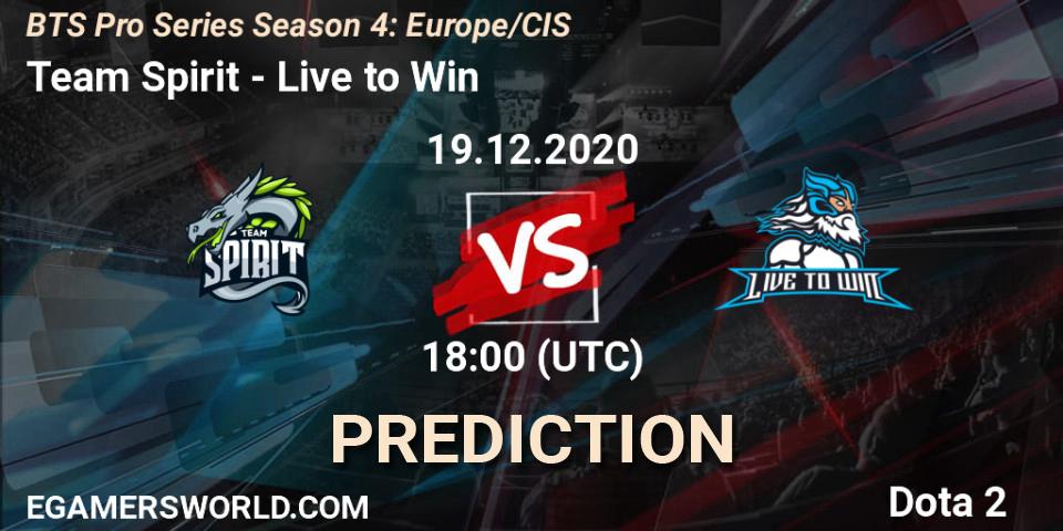 Prognose für das Spiel Team Spirit VS Live to Win. 19.12.20. Dota 2 - BTS Pro Series Season 4: Europe/CIS