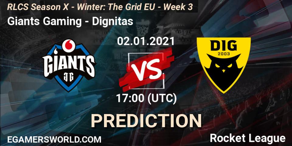 Prognose für das Spiel Giants Gaming VS Dignitas. 02.01.2021 at 17:00. Rocket League - RLCS Season X - Winter: The Grid EU - Week 3