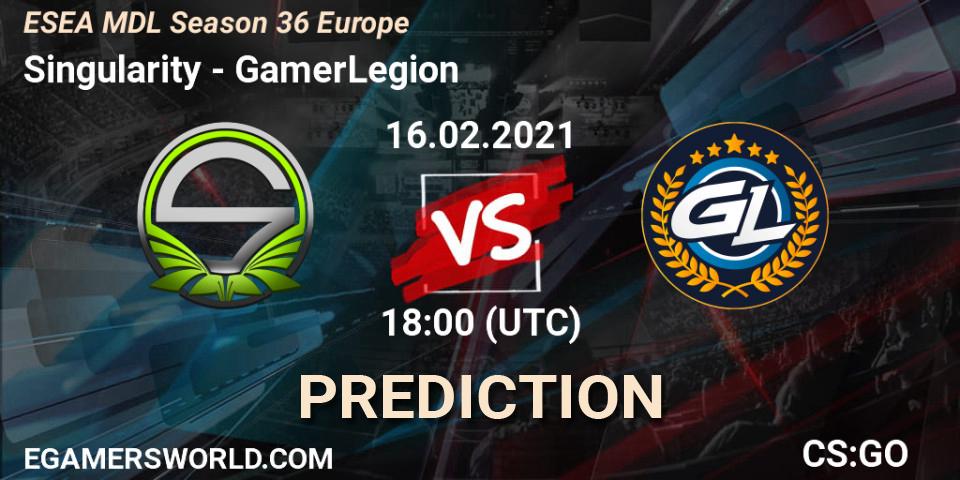 Prognose für das Spiel Singularity VS GamerLegion. 16.02.2021 at 18:10. Counter-Strike (CS2) - MDL ESEA Season 36: Europe - Premier division