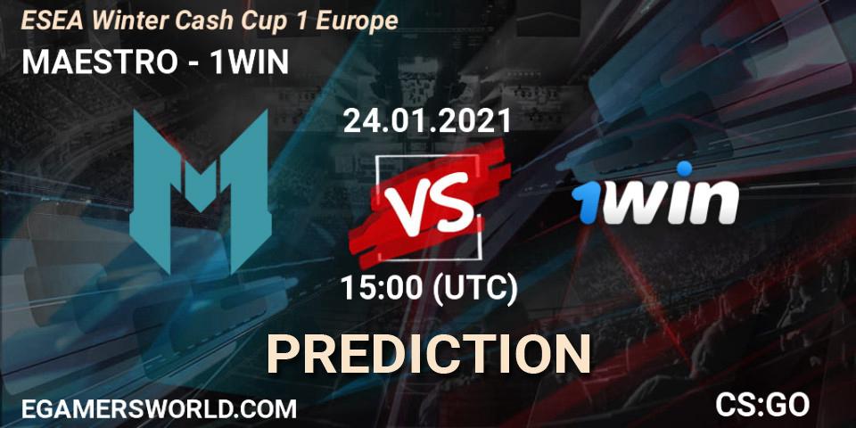 Prognose für das Spiel MAESTRO VS 1WIN. 24.01.2021 at 15:00. Counter-Strike (CS2) - ESEA Cash Cup - Europe: Winter 2020 #3