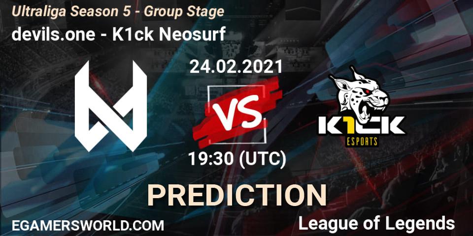 Prognose für das Spiel devils.one VS K1ck Neosurf. 24.02.2021 at 19:30. LoL - Ultraliga Season 5 - Group Stage