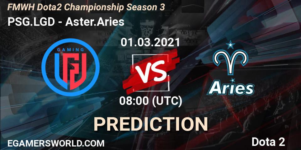 Prognose für das Spiel PSG.LGD VS Aster.Aries. 01.03.2021 at 08:00. Dota 2 - FMWH Dota2 Championship Season 3