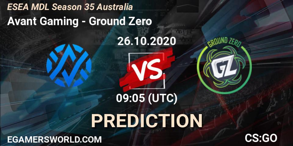 Prognose für das Spiel Avant Gaming VS Ground Zero. 26.10.20. CS2 (CS:GO) - ESEA MDL Season 35 Australia