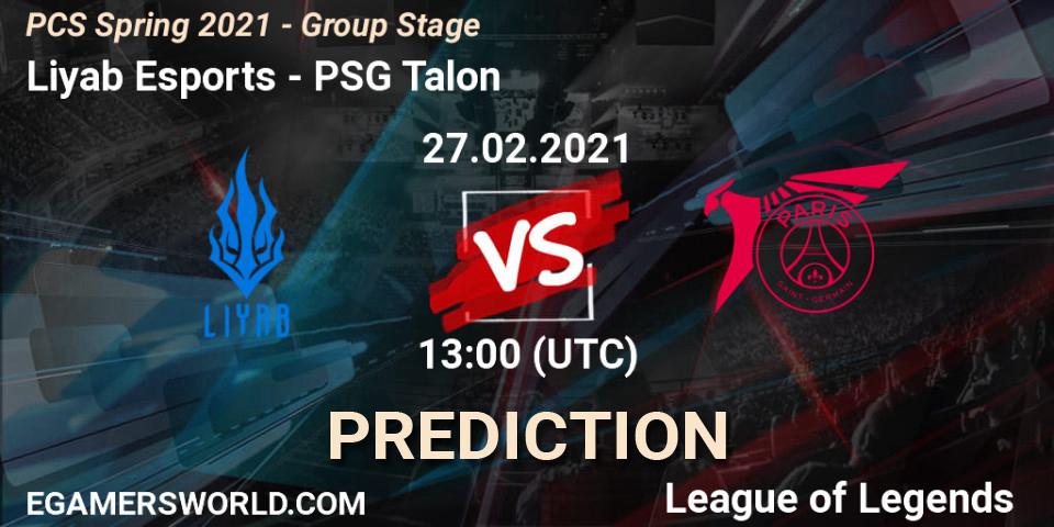 Prognose für das Spiel Liyab Esports VS PSG Talon. 27.02.2021 at 14:00. LoL - PCS Spring 2021 - Group Stage