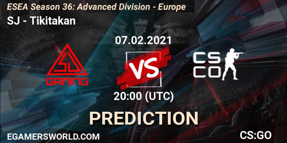 Prognose für das Spiel SJ VS Tikitakan. 22.02.2021 at 17:00. Counter-Strike (CS2) - ESEA Season 36: Europe - Advanced Division