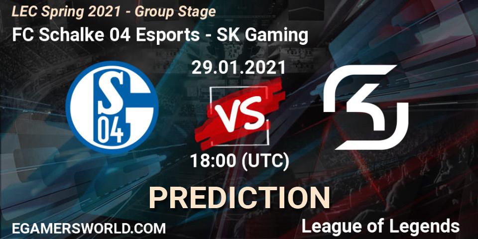 Prognose für das Spiel FC Schalke 04 Esports VS SK Gaming. 29.01.2021 at 18:00. LoL - LEC Spring 2021 - Group Stage