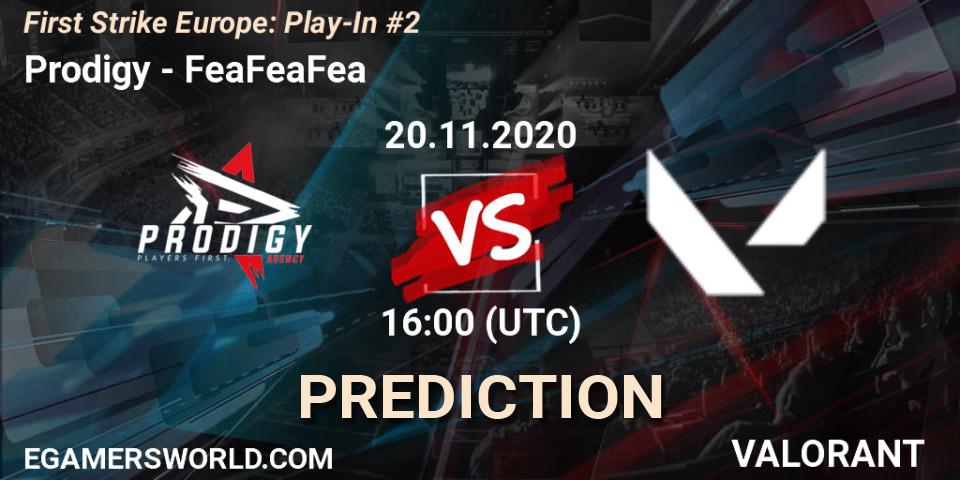 Prognose für das Spiel Prodigy VS FeaFeaFea. 20.11.2020 at 16:00. VALORANT - First Strike Europe: Play-In #2