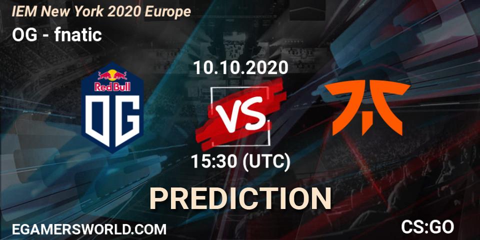 Prognose für das Spiel OG VS fnatic. 10.10.2020 at 12:00. Counter-Strike (CS2) - IEM New York 2020 Europe