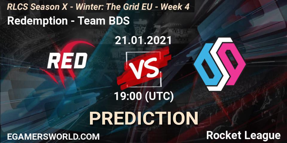 Prognose für das Spiel Redemption VS Team BDS. 21.01.2021 at 19:00. Rocket League - RLCS Season X - Winter: The Grid EU - Week 4