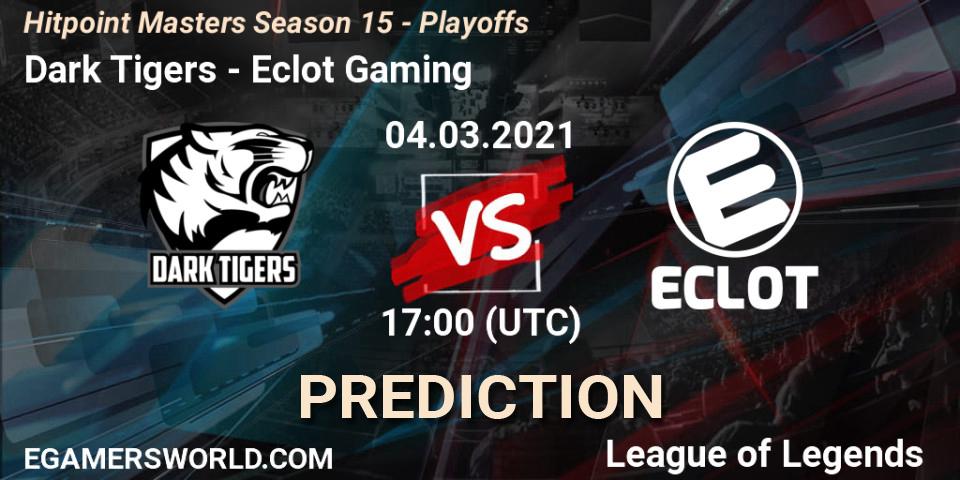 Prognose für das Spiel Dark Tigers VS Eclot Gaming. 04.03.2021 at 17:00. LoL - Hitpoint Masters Season 15 - Playoffs