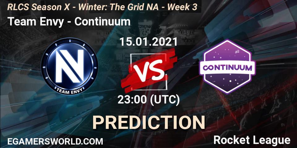 Prognose für das Spiel Team Envy VS Continuum. 15.01.2021 at 23:00. Rocket League - RLCS Season X - Winter: The Grid NA - Week 3