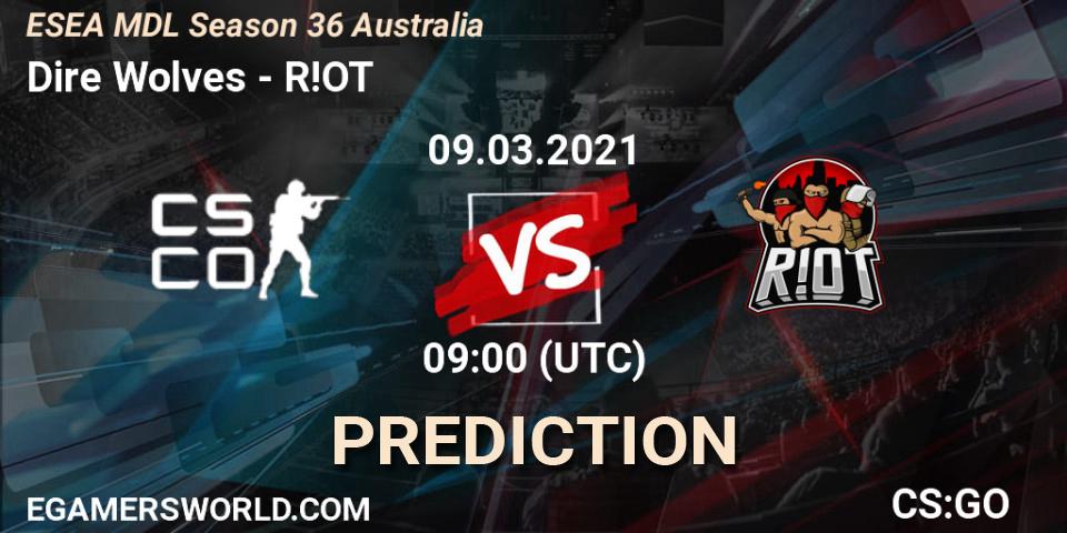Prognose für das Spiel Dire Wolves VS R!OT. 09.03.2021 at 09:00. Counter-Strike (CS2) - MDL ESEA Season 36: Australia - Premier Division