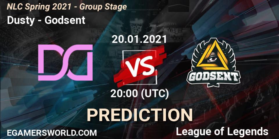 Prognose für das Spiel Dusty VS Godsent. 20.01.2021 at 20:00. LoL - NLC Spring 2021 - Group Stage