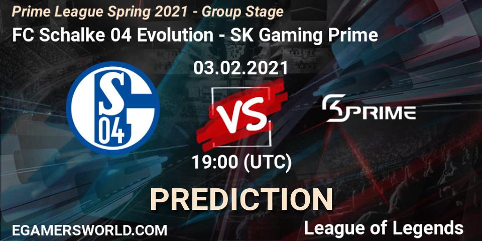 Prognose für das Spiel FC Schalke 04 Evolution VS SK Gaming Prime. 03.02.2021 at 18:00. LoL - Prime League Spring 2021 - Group Stage