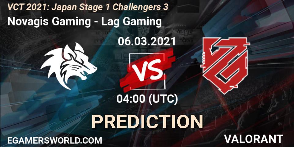 Prognose für das Spiel Novagis Gaming VS Lag Gaming. 06.03.2021 at 04:00. VALORANT - VCT 2021: Japan Stage 1 Challengers 3