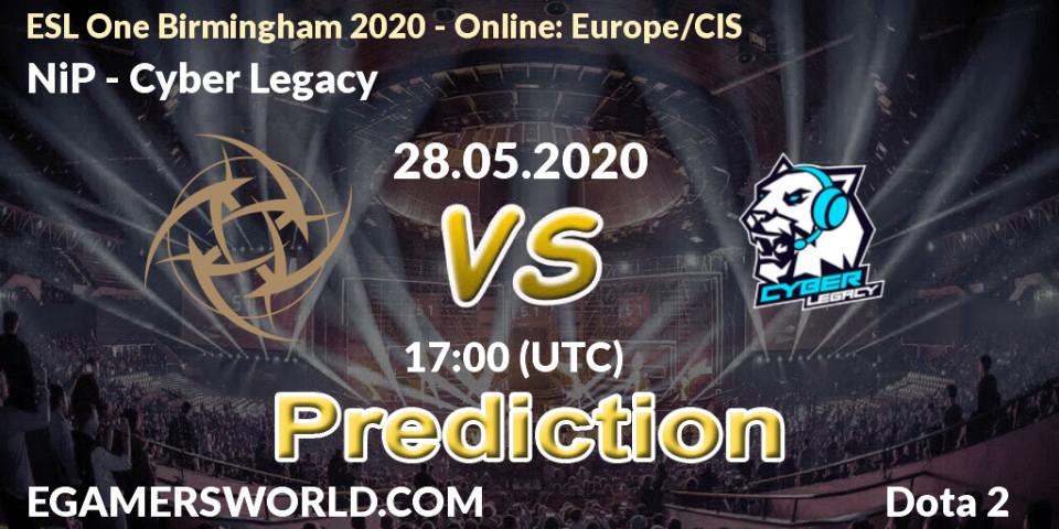 Prognose für das Spiel NiP VS Cyber Legacy. 28.05.2020 at 16:18. Dota 2 - ESL One Birmingham 2020 - Online: Europe/CIS