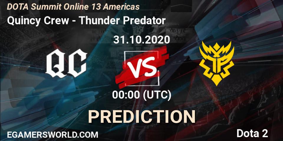 Prognose für das Spiel Quincy Crew VS Thunder Predator. 30.10.2020 at 22:14. Dota 2 - DOTA Summit 13: Americas