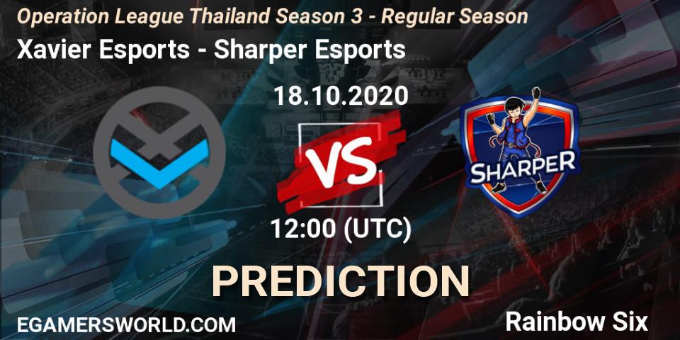 Prognose für das Spiel Xavier Esports VS Sharper Esports. 18.10.2020 at 12:00. Rainbow Six - Operation League Thailand Season 3 - Regular Season