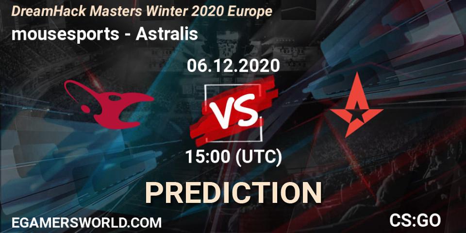 Prognose für das Spiel mousesports VS Astralis. 06.12.20. CS2 (CS:GO) - DreamHack Masters Winter 2020 Europe