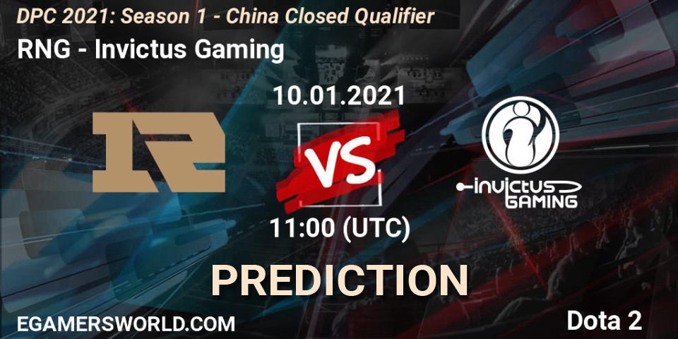 Prognose für das Spiel RNG VS Invictus Gaming. 10.01.2021 at 11:22. Dota 2 - DPC 2021: Season 1 - China Closed Qualifier
