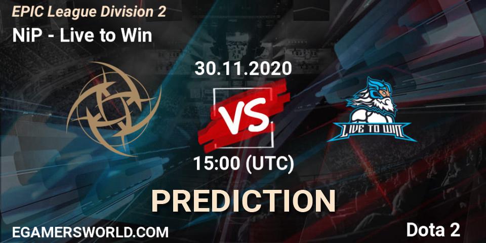 Prognose für das Spiel NiP VS Live to Win. 30.11.20. Dota 2 - EPIC League Division 2