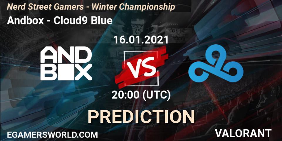 Prognose für das Spiel Andbox VS Cloud9 Blue. 16.01.2021 at 20:00. VALORANT - Nerd Street Gamers - Winter Championship