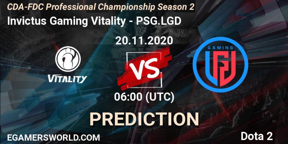 Prognose für das Spiel Invictus Gaming Vitality VS PSG.LGD. 20.11.20. Dota 2 - CDA-FDC Professional Championship Season 2
