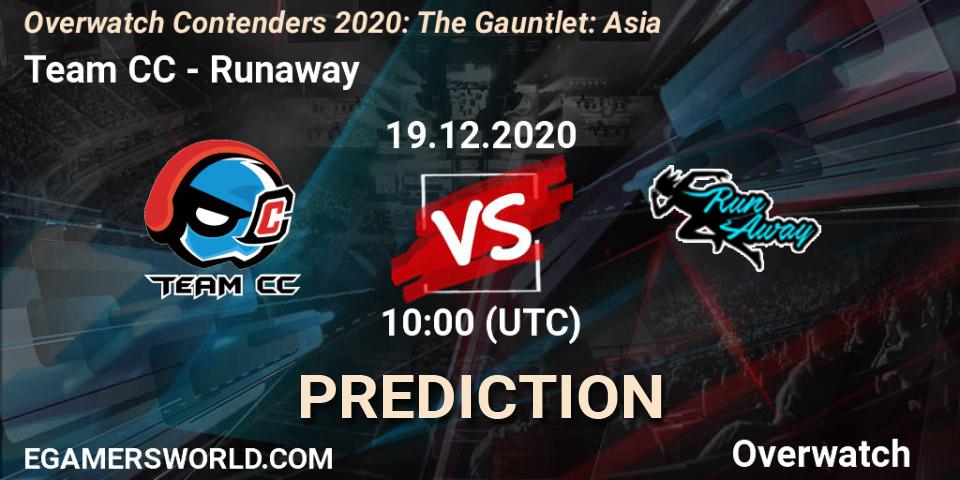 Prognose für das Spiel Team CC VS Runaway. 19.12.20. Overwatch - Overwatch Contenders 2020: The Gauntlet: Asia