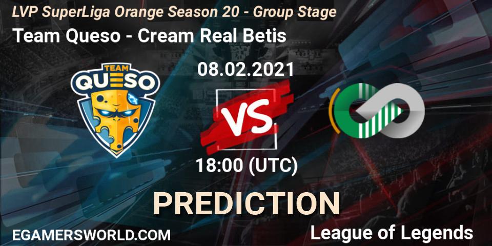 Prognose für das Spiel Team Queso VS Cream Real Betis. 08.02.2021 at 18:00. LoL - LVP SuperLiga Orange Season 20 - Group Stage