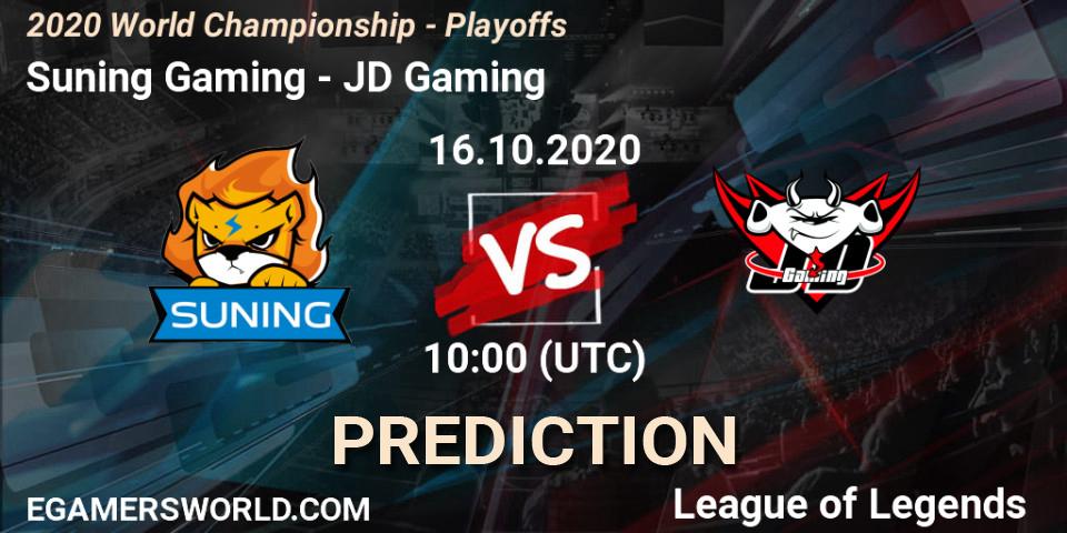 Prognose für das Spiel Suning Gaming VS JD Gaming. 16.10.2020 at 09:31. LoL - 2020 World Championship - Playoffs