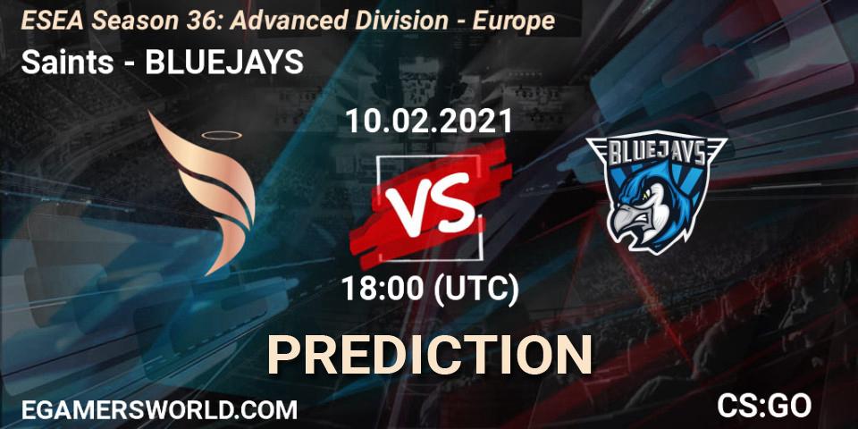 Prognose für das Spiel Saints VS BLUEJAYS. 10.02.21. CS2 (CS:GO) - ESEA Season 36: Europe - Advanced Division