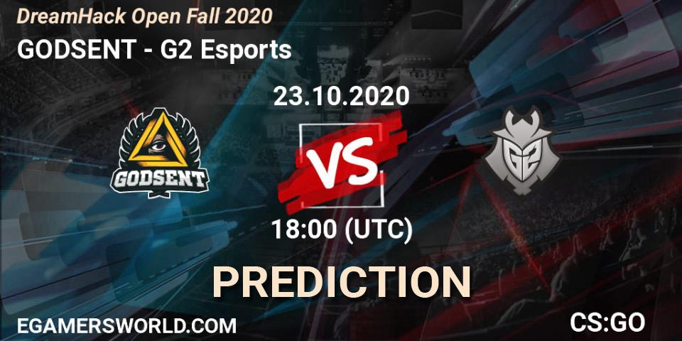 Prognose für das Spiel GODSENT VS G2 Esports. 23.10.2020 at 17:40. Counter-Strike (CS2) - DreamHack Open Fall 2020